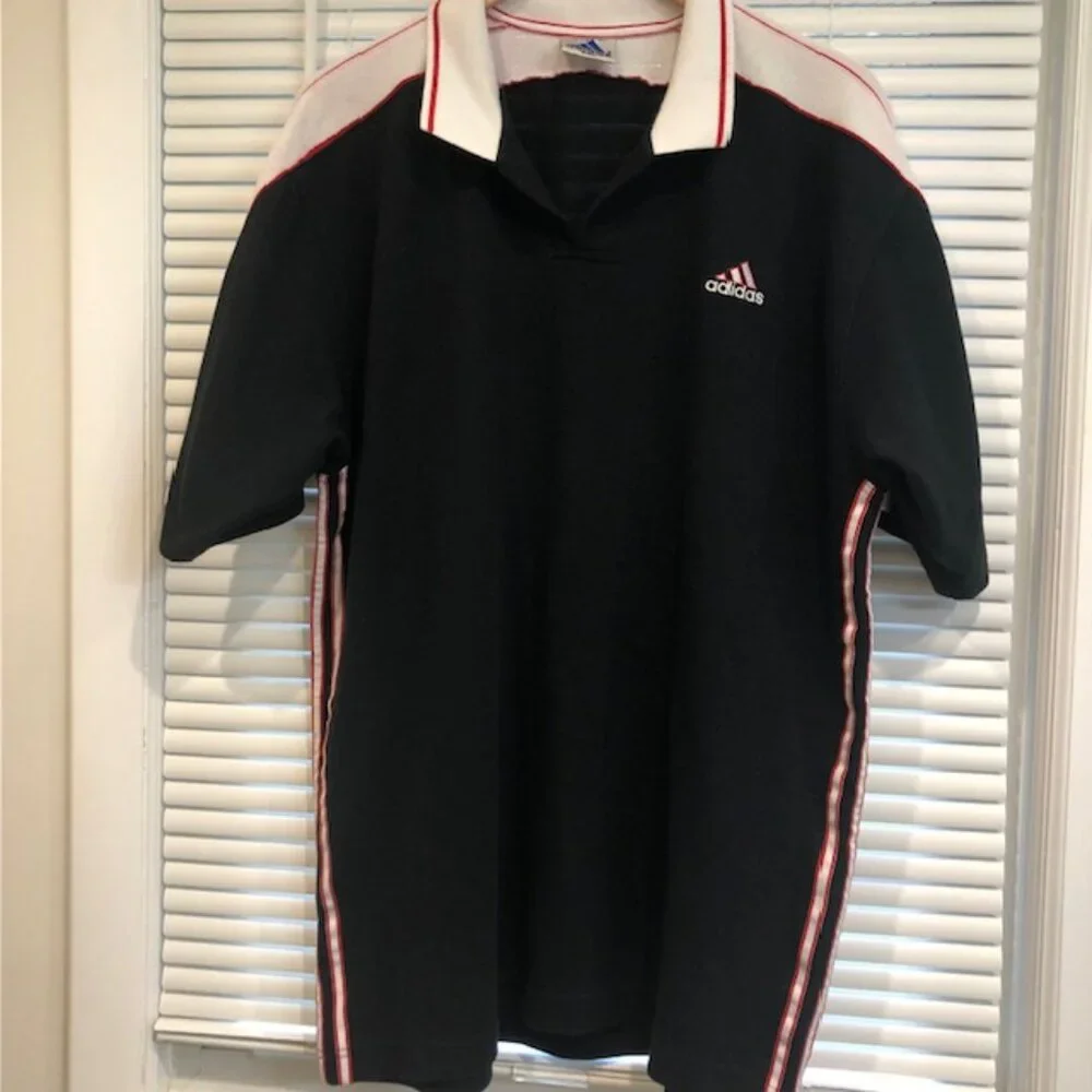 Adidas Vintage Black White Red Polo Shirt Size XXL.